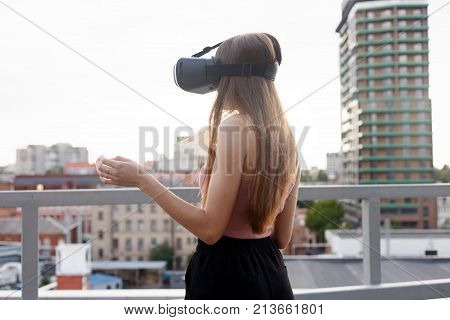 Amazed Young Beautiful Girl Using New Vr Technology