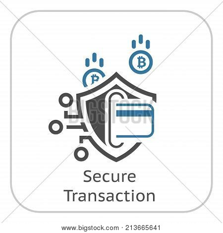 Bitcoin Secure Transaction Icon. Modern computer network technology sign. Digital graphic symbol. Card Processing. Concept design elements.