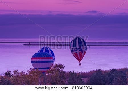 POLAND, Swinoujscie - October 21: GASPOL TEAM practiced ballooning on the beach in Swinoujscie on October 21, 2017
