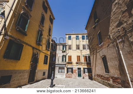 Old Retro Street Without Anyone In Italy Venice In Summer