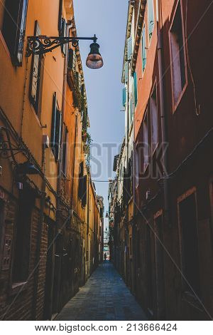 Old Retro Street Without Anyone In Italy Venice In Summer