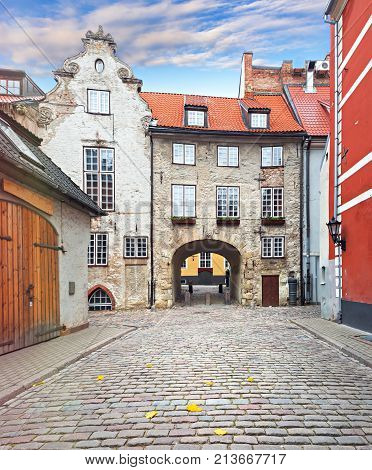 Medieval street in old European city in the Baltic region