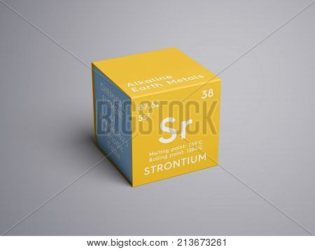 Strontium. Alkaline Earth Metals. Chemical Element Of Mendeleev's Periodic Table. 3D Illustration.
