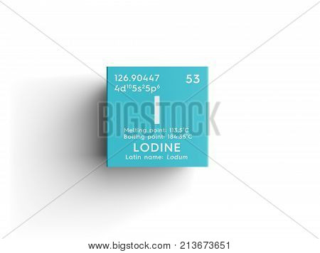 Lodine. Lodum. Halogens. Chemical Element Of Mendeleev's Periodic Table. 3D Illustration.
