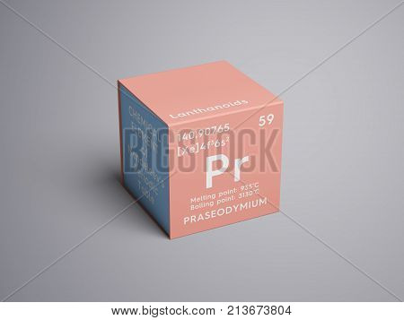Praseodymium. Lanthanoids. Chemical Element Of Mendeleev's Periodic Table. 3D Illustration.