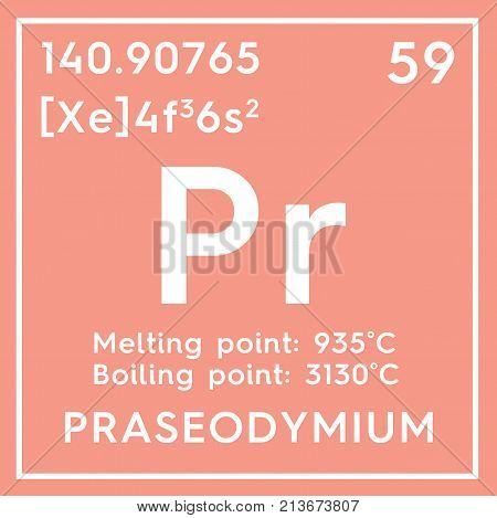 Praseodymium. Lanthanoids. Chemical Element Of Mendeleev's Periodic Table. 3D Illustration.
