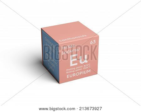 Europium. Lanthanoids. Chemical Element Of Mendeleev's Periodic Table. 3D Illustration.