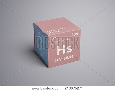 Hassium. Transition Metals. Chemical Element Of Mendeleev's Periodic Table. 3D Illustration.
