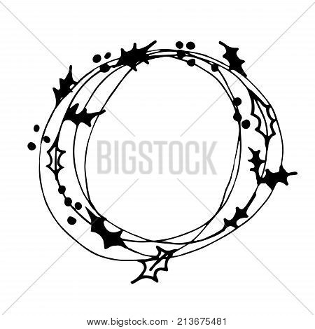 Christmas wreath doodle hand drawn vector on white