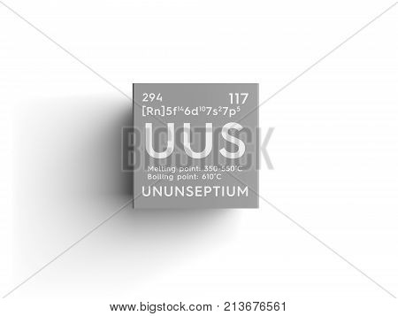 Ununseptium. Halogens. Chemical Element Of Mendeleev's Periodic Table.. 3D Illustration.
