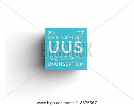 Ununseptium. Halogens. Chemical Element Of Mendeleev's Periodic Table.. 3D Illustration.
