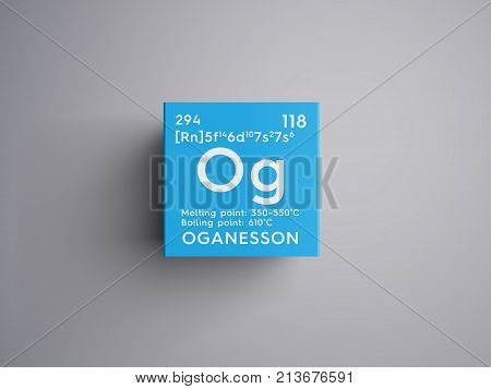 Oganesson. Noble Gases. Chemical Element Of Mendeleev's Periodic Table. 3D Illustration.