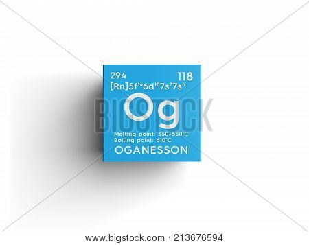 Oganesson. Noble Gases. Chemical Element Of Mendeleev's Periodic Table. 3D Illustration.
