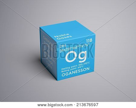 Oganesson. Noble Gases. Chemical Element Of Mendeleev's Periodic Table. 3D Illustration.