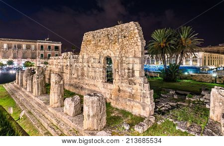 The Temple of Apollo, an ancient Greek monument in Syracuse - Sicily, Italy