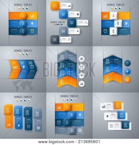Set with infographics. Data and information visualization. Template. Stock vector. Dynamic infographics stylish geometric. element for design business invitations, gift cards, flyers and brochures