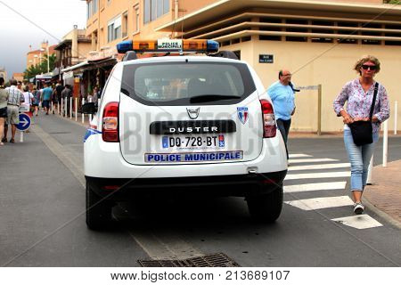 Valras-plage, Herault, France - Aug 25 2017: Dacia Duster Car In The Livery Of The French City Polic