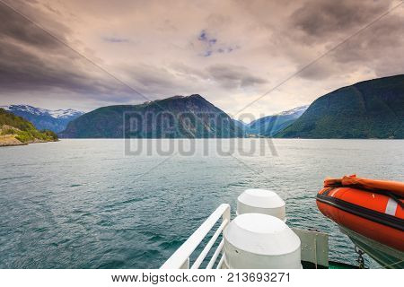 Ship Ferryboat On Norwegian Fjord