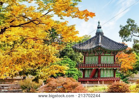 Wonderful View Of Hyangwonjeong Pavilion At Autumn Garden, Seoul