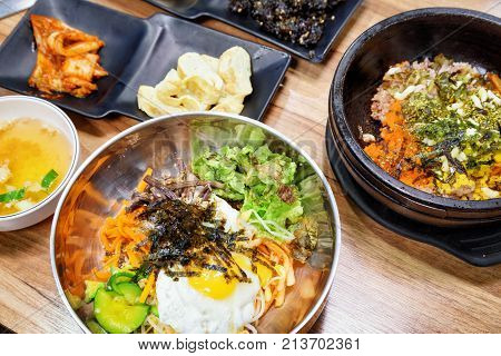 Bowl Of Hot Bibimbap. Popular Korean Dish