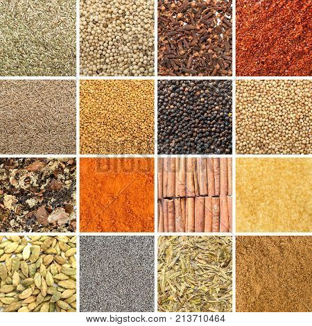 Collage Of Different Herbs And Spices