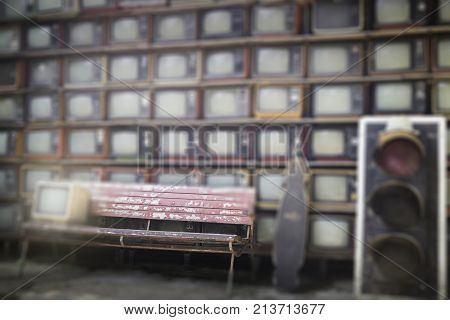 Stack of old TV vintage style background stock photo