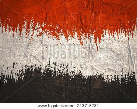Yemen flag design concept. Flag textured by grungy wood pattern. Image relative to travel and politic themes