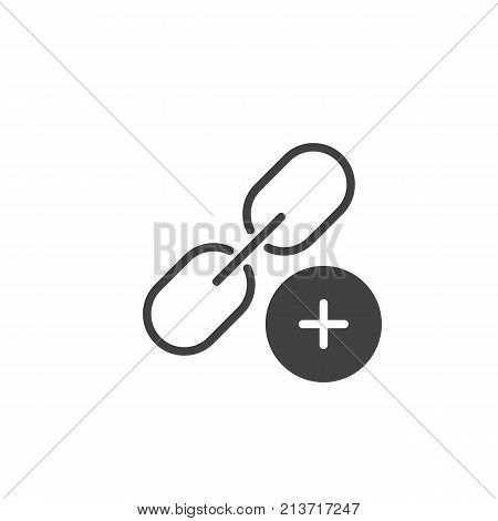 Add link icon vector, filled flat sign, solid pictogram isolated on white. Chain with plus symbol, logo illustration.