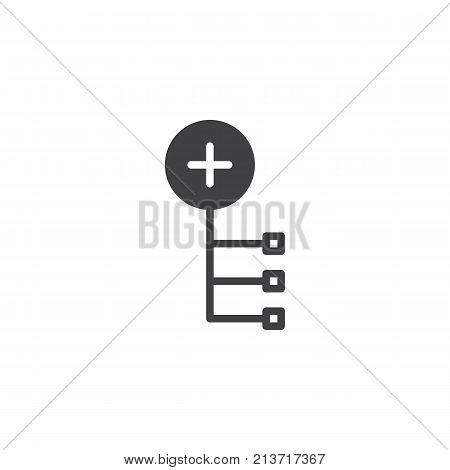 Add node icon vector, filled flat sign, solid pictogram isolated on white. Junction with plus symbol, logo illustration.