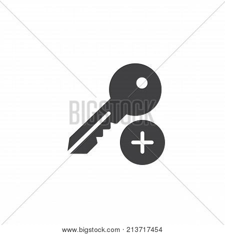 Add key icon vector, filled flat sign, solid pictogram isolated on white. Key and plus symbol, logo illustration.