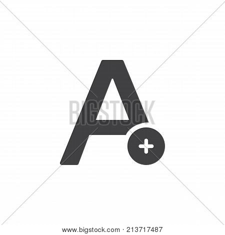 Add text icon vector, filled flat sign, solid pictogram isolated on white. Letter with plus symbol, logo illustration.