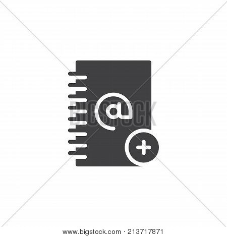 Address book add icon vector, filled flat sign, solid pictogram isolated on white. Directory with plus symbol, logo illustration.