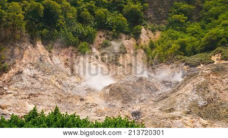 View of the Sulphur Springs Drive-in Volcano near Soufriere Saint Lucia in volcano near Soufriere at Saint Lucia island