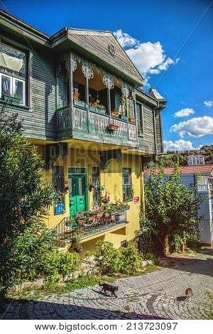 ISTANBUL TURKEY: Traditional wooden house in Kuzguncuk district Istanbul Turkey on October 10 2017