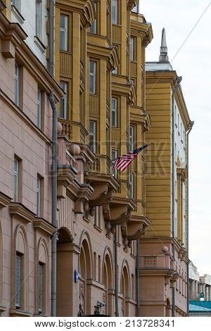 Moscow, Russia -November 2. 2017. USA Embassy on a Novinsky Boulevard 21