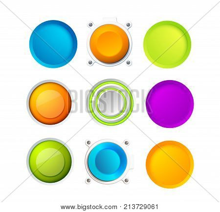 Set of nine blank colorful round buttons for website, internet or applications with eight small points around two ones vector illustration