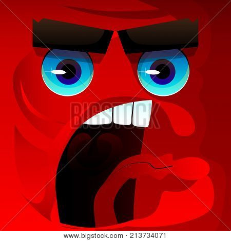Angry face with aggressive facial expression. Vector cartoon illustration.