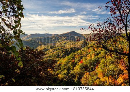 Smoky Mountains Autumn Landscapes. Autumn colors from an overlook in the Great Smoky Mountains National Park.