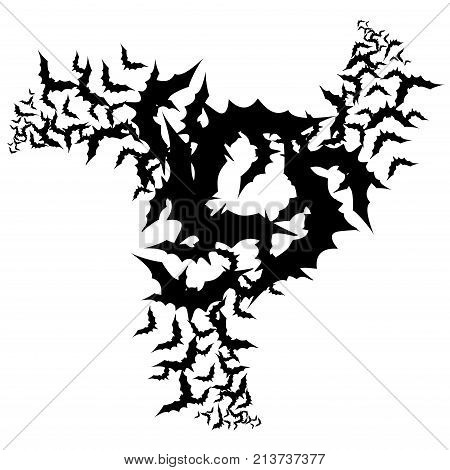 Vector A Flock Of Black Bats, Three Tips Pointing To The Center