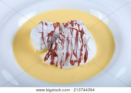 French Dessert -  Ile Flottante On Plate