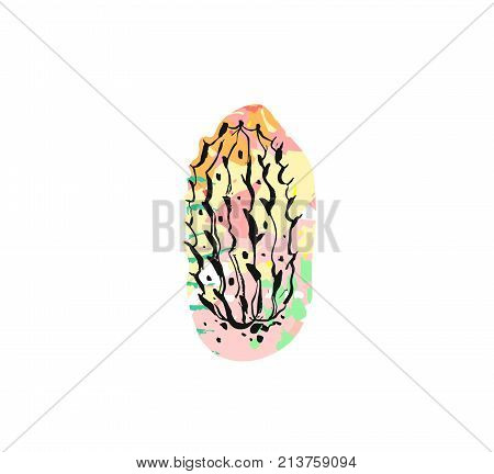 Hand drawn vector abstract graphic drawing cactus plant with freehand texture isolated on white background.Unique unusual hipster trendy design elements.Hand made graphic art.
