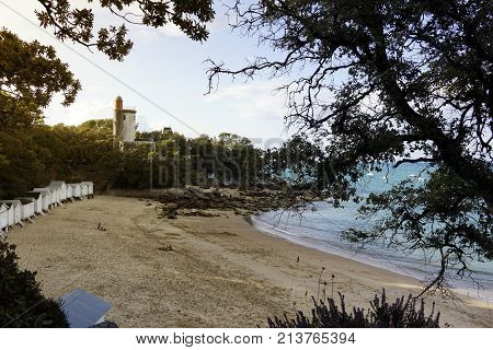 View of Plantier tower and the Red Cove in Noirmoutier island, France
