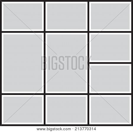 Vector frame for photos and pictures, photo collage, photo puzzle black and white