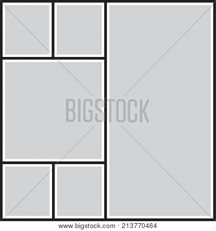 Vector frame for photos and pictures, photo collage, photo puzzle black and white