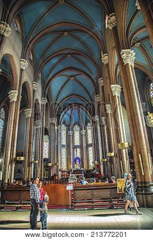 ISTANBUL TURKEY: Interior of St. Antuan Church alternatively known as the Sant'Antonio di Padova Church S. Antonio di Padova Catholic Church on Istiklal Avenue on October 6 2017