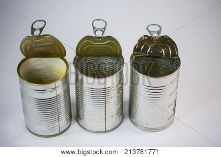 Tin cans on white background, pruduct, object