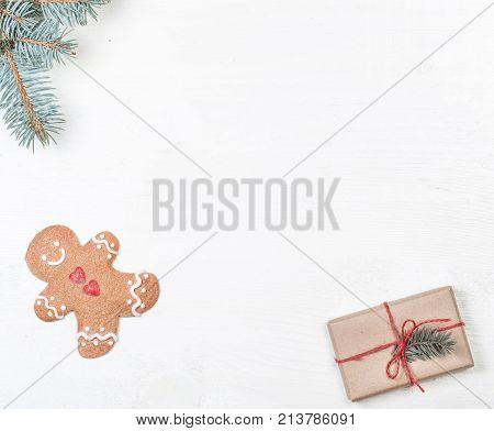 Christmas frame with xmas holiday decorations Card Merry Christmas and Happy New Year with copy space.
