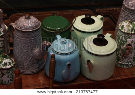 ol retro kettle jug vintage teapot made from metal traditional antique kitchen photo