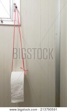 Toilet paper on Red Rope is color White , Thailand style.