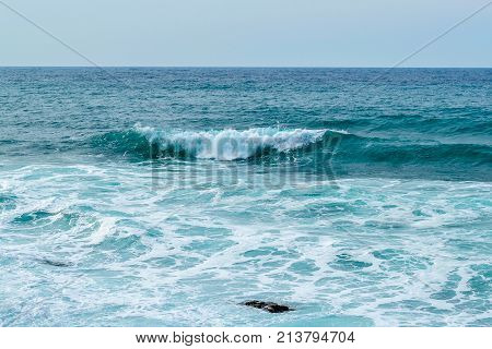 Seascape. Wave and foam. The sea is green. Adriatic Sea